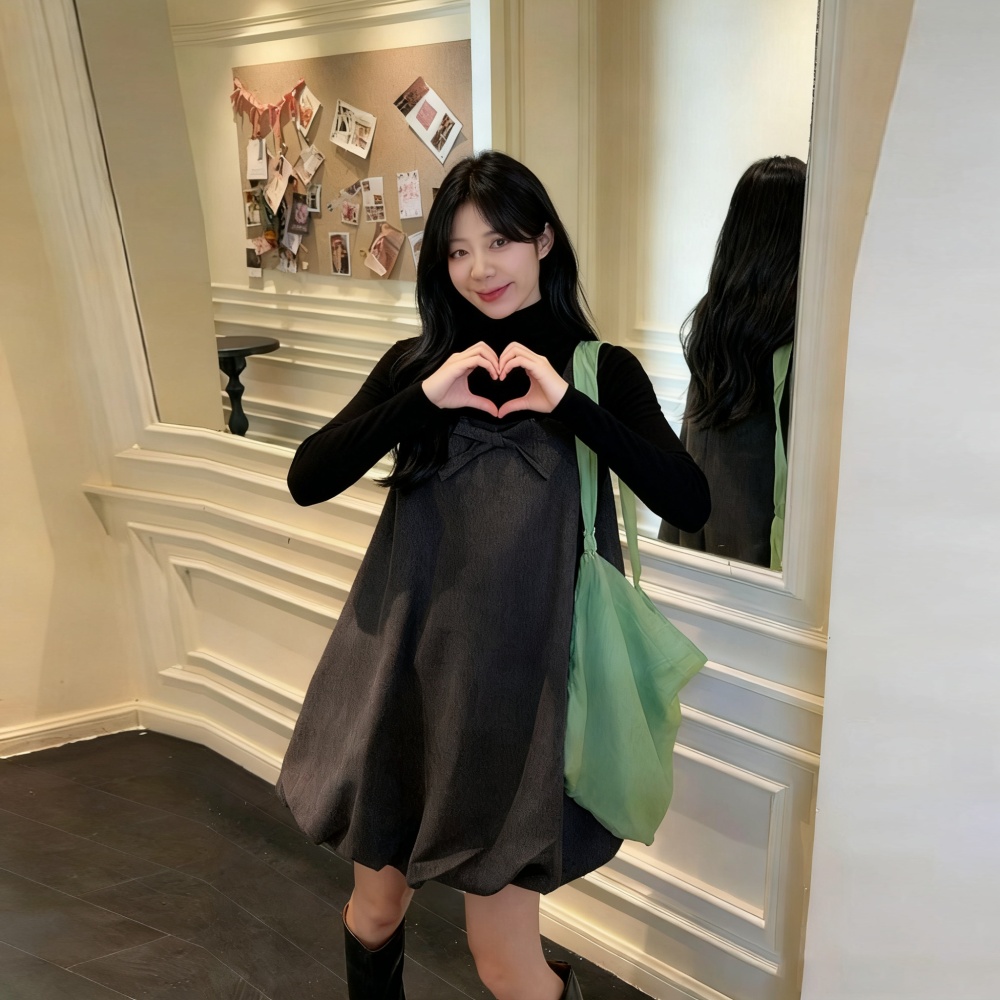 Black sweater Korean style sleeveless dress 2pcs set