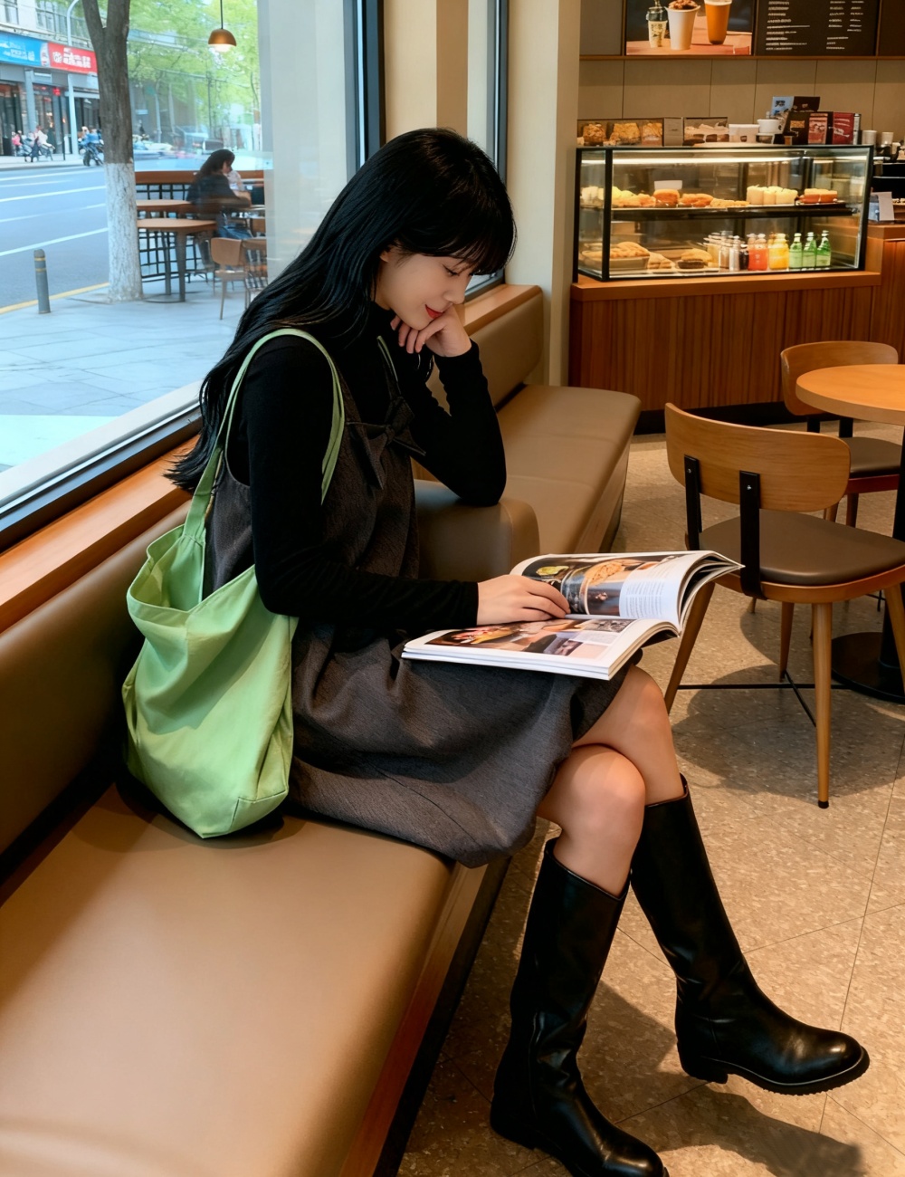 Black sweater Korean style sleeveless dress 2pcs set