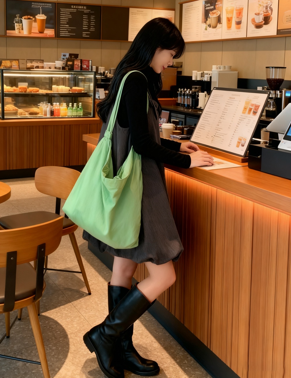 Black sweater Korean style sleeveless dress 2pcs set