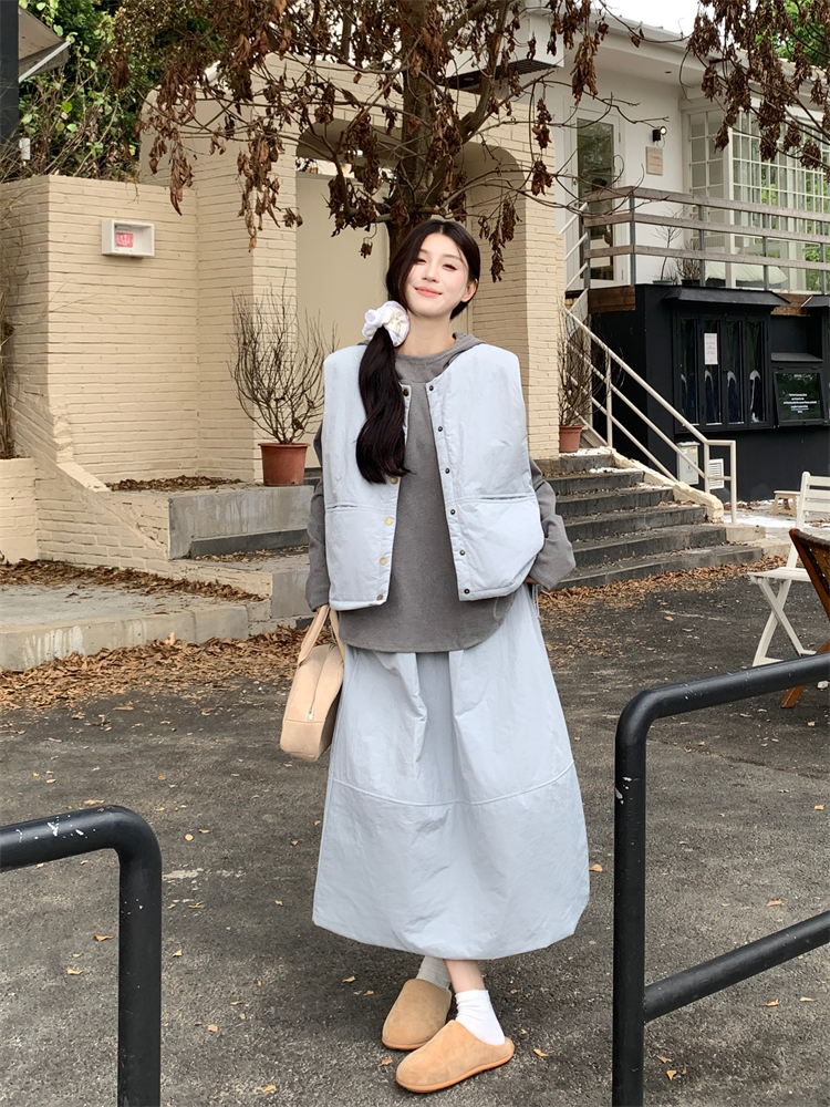 Loose long sleeve skirt round neck hoodie 3pcs set