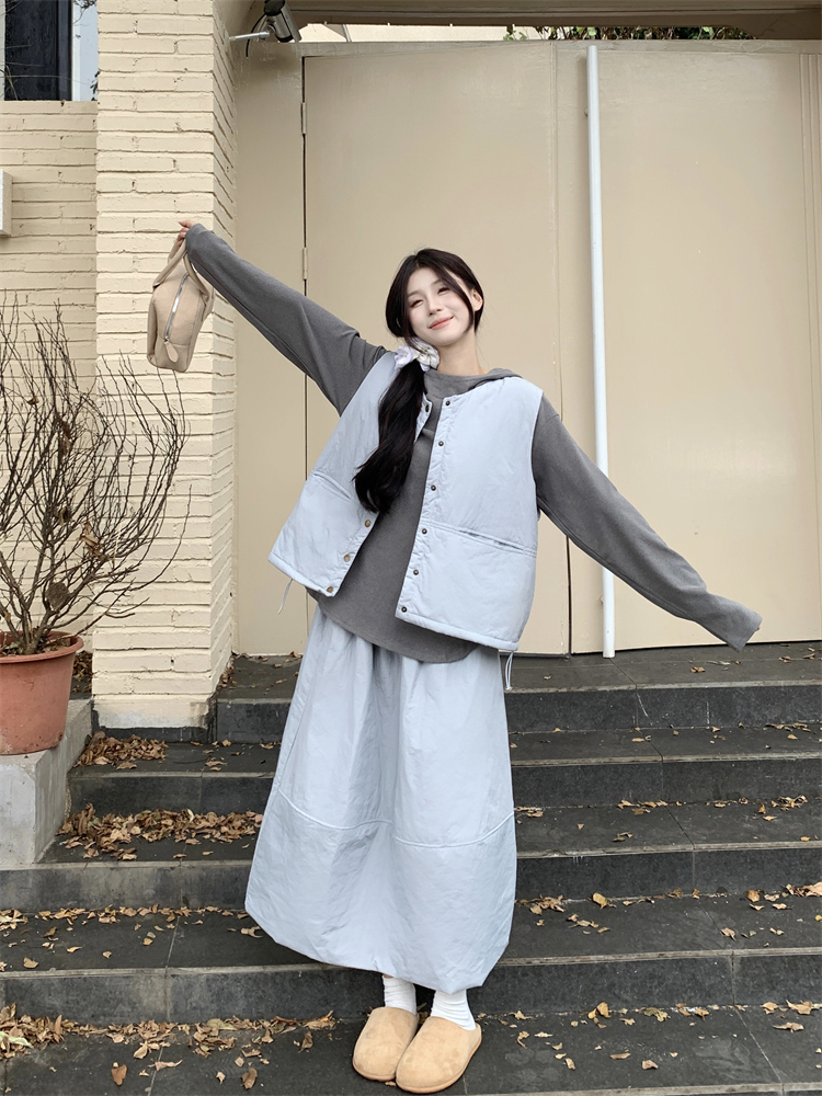 Loose long sleeve skirt round neck hoodie 3pcs set