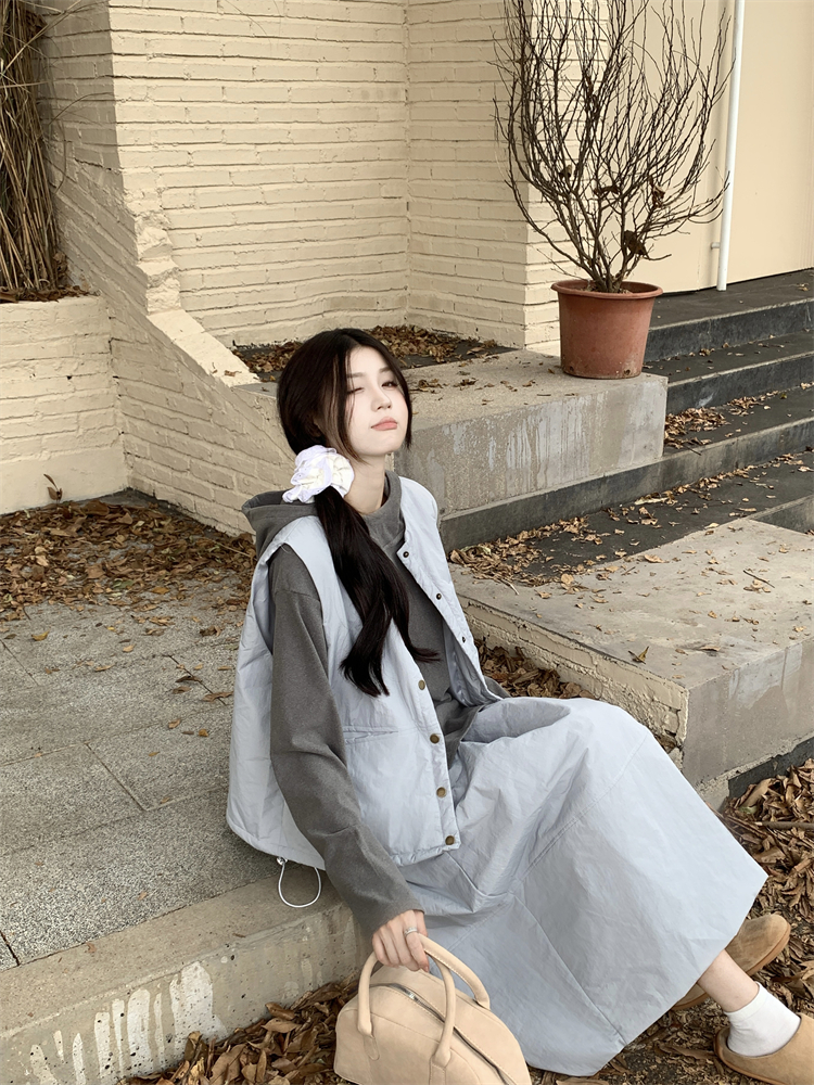 Loose long sleeve skirt round neck hoodie 3pcs set