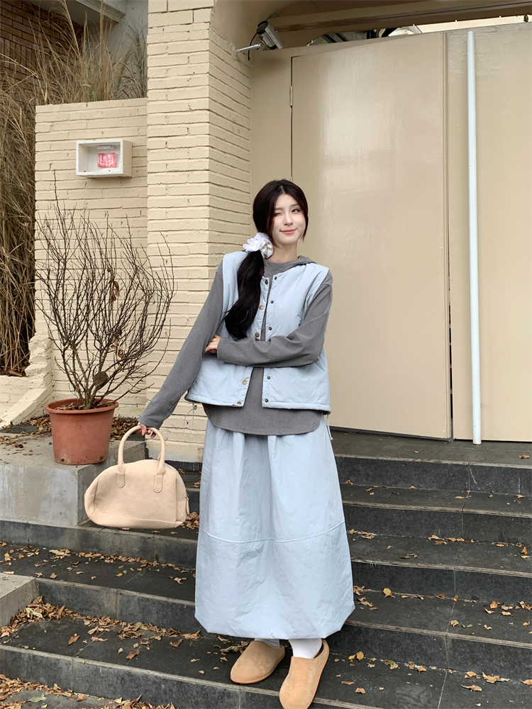 Loose long sleeve skirt round neck hoodie 3pcs set