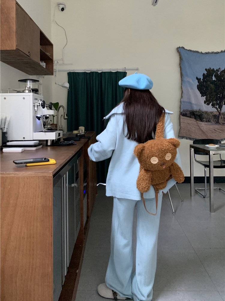 Knitted all-match tops Casual wide leg pants a set