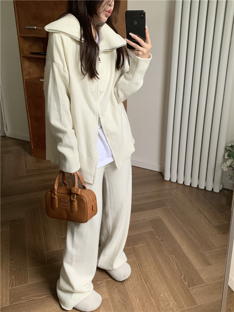 Knitted all-match tops Casual wide leg pants a set