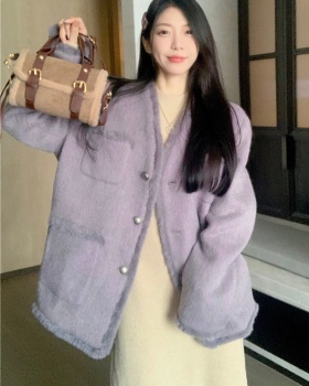 Winter purple chanelstyle woolen coat for women
