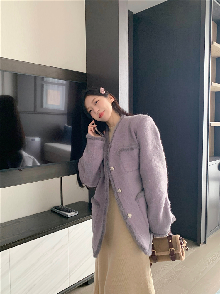 Winter purple chanelstyle woolen coat for women