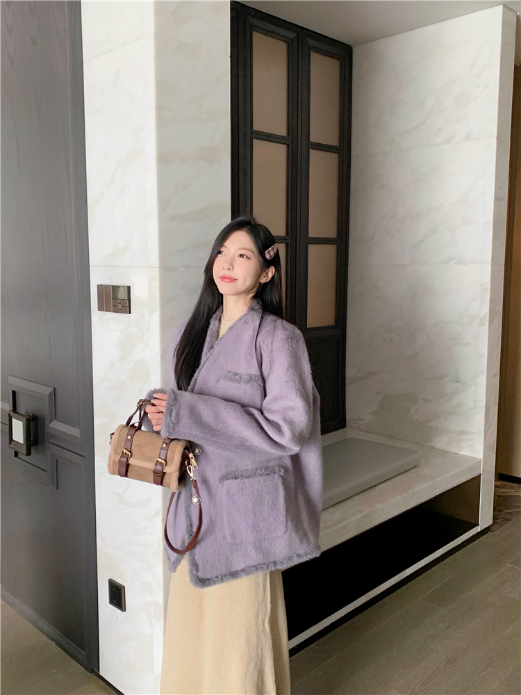 Winter purple chanelstyle woolen coat for women