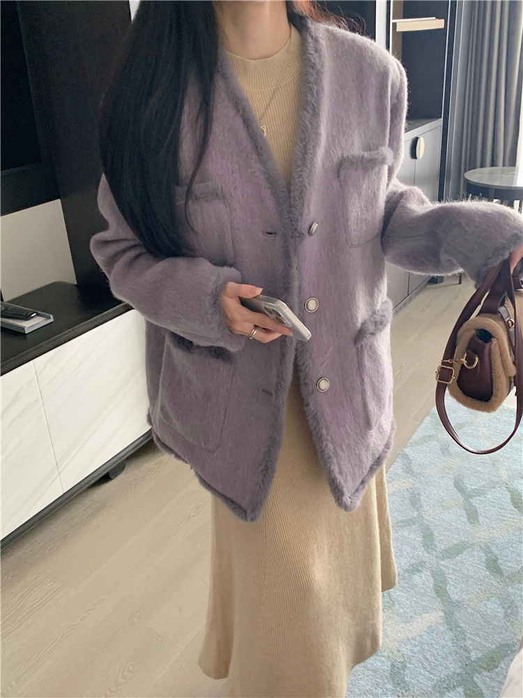 Winter purple chanelstyle woolen coat for women