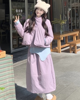 Large yard Casual cotton coat long skirt 2pcs set