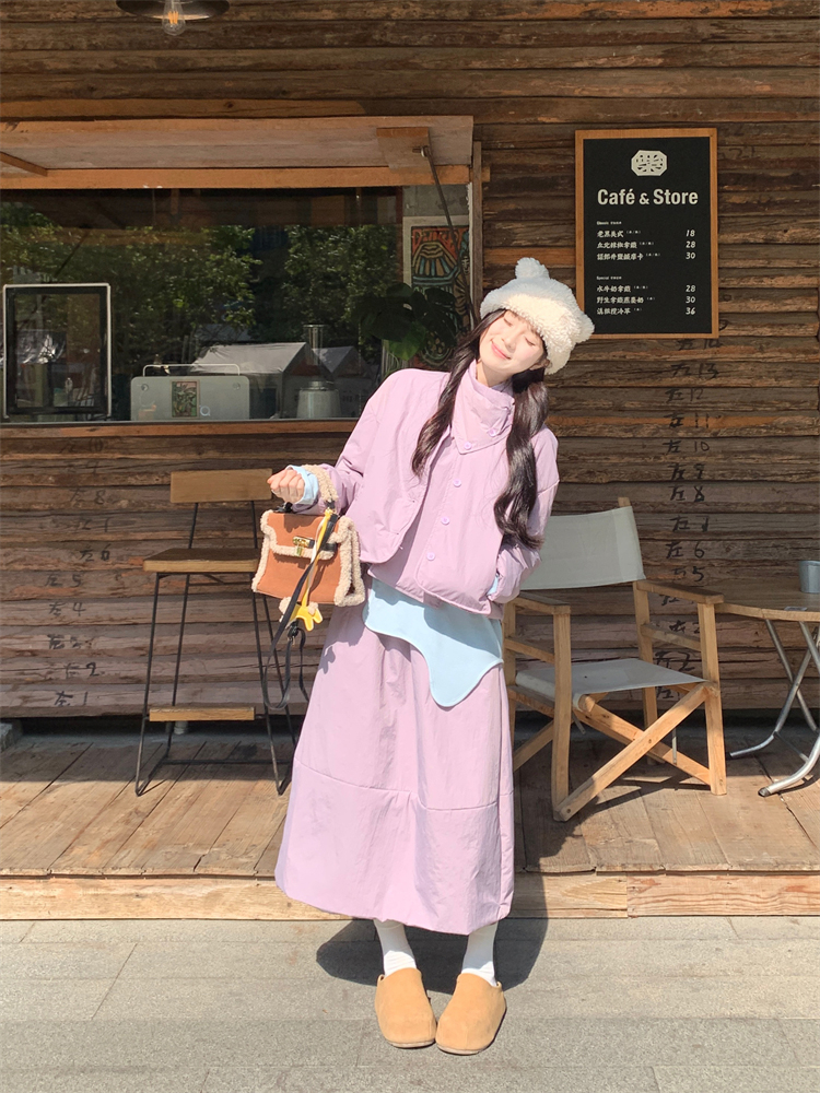 Large yard Casual cotton coat long skirt 2pcs set