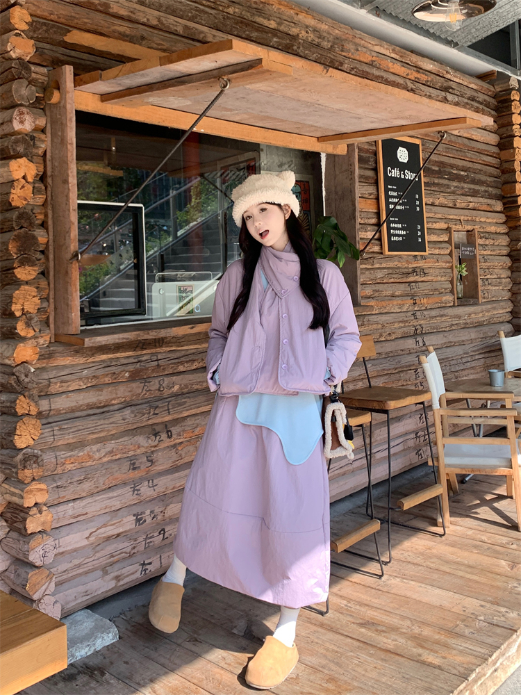 Large yard Casual cotton coat long skirt 2pcs set