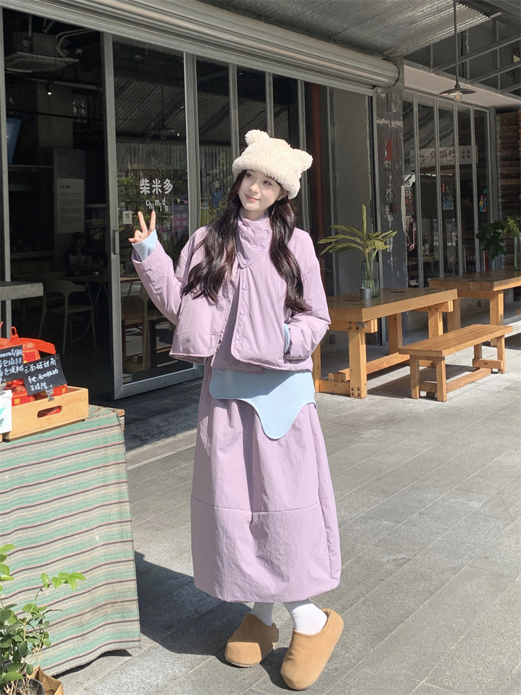 Large yard Casual cotton coat long skirt 2pcs set
