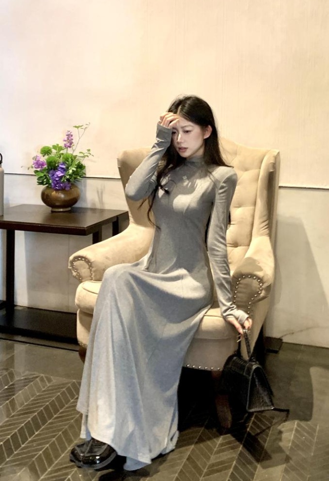 Elasticity slim long dress bottoming drape dress