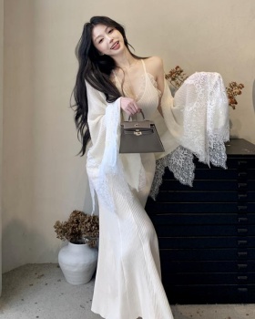 Splice shawl autumn and winter jumpsuit 2pcs set for women