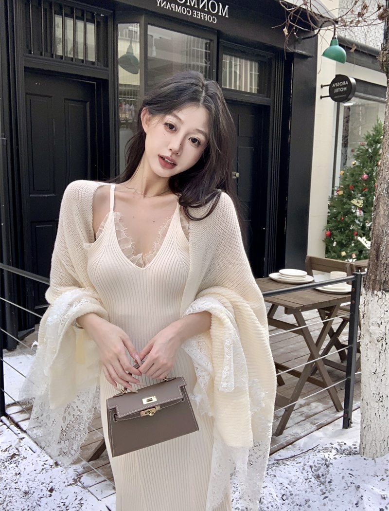Splice shawl autumn and winter jumpsuit 2pcs set for women