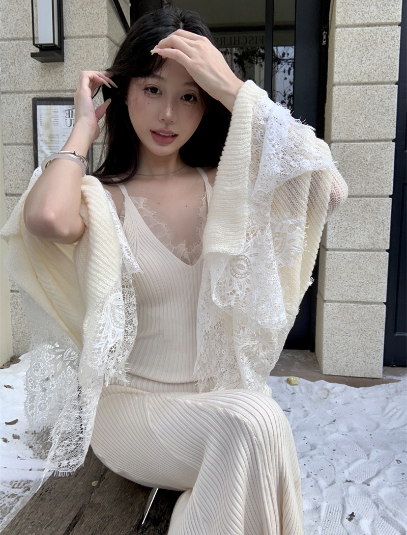 Splice shawl autumn and winter jumpsuit 2pcs set for women