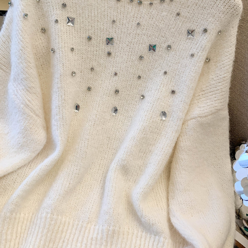 Long sleeve rhinestone tops lazy sweater