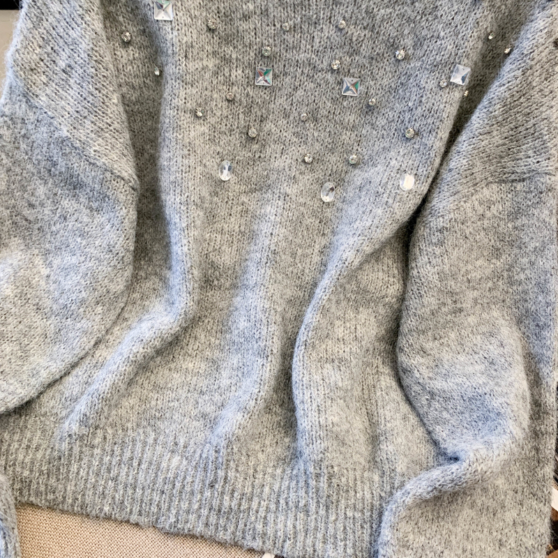 Long sleeve rhinestone tops lazy sweater