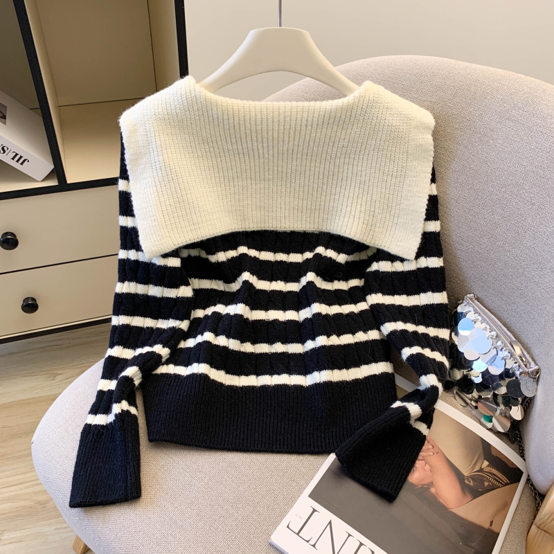 Autumn and winter knitted France style stripe tops