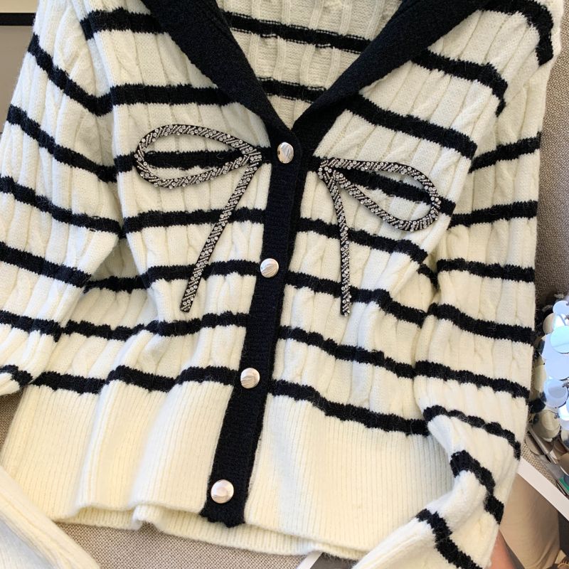 Autumn and winter knitted France style stripe tops