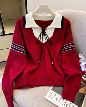 Mixed colors sweater Pseudo-two tops for women