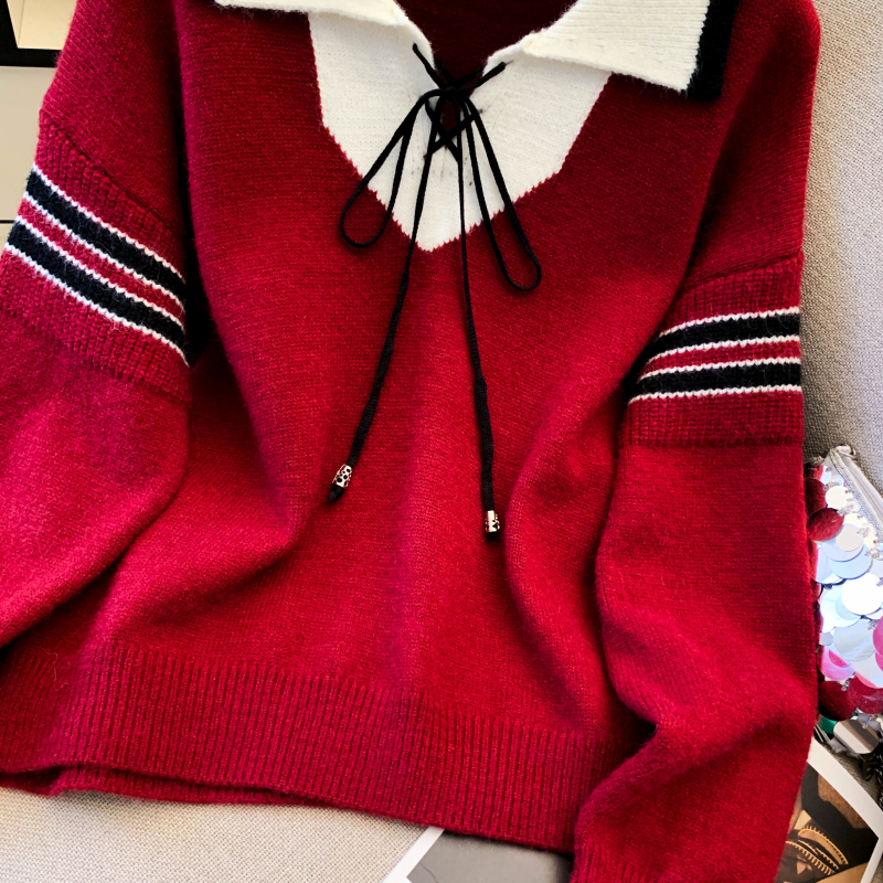 Mixed colors sweater Pseudo-two tops for women