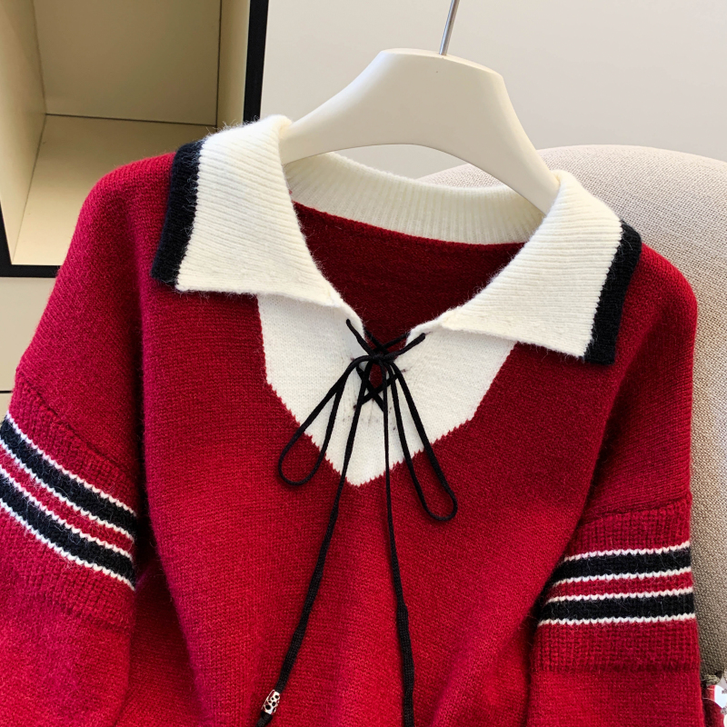 Mixed colors sweater Pseudo-two tops for women