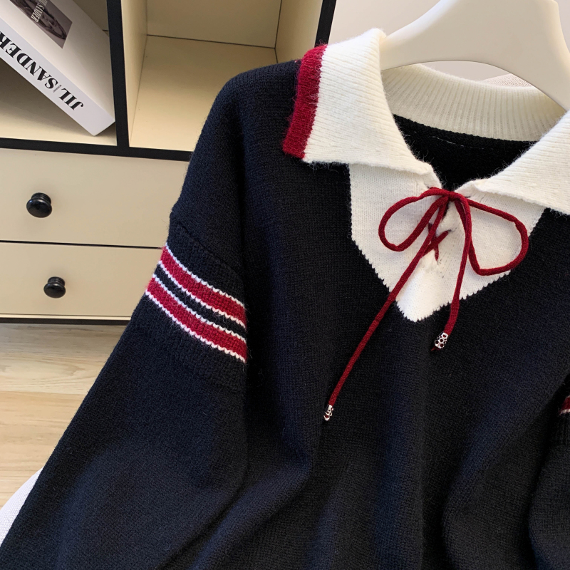 Mixed colors sweater Pseudo-two tops for women