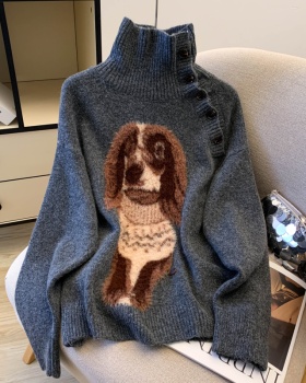 Puppy thick loose tops pullover irregular sweater for women