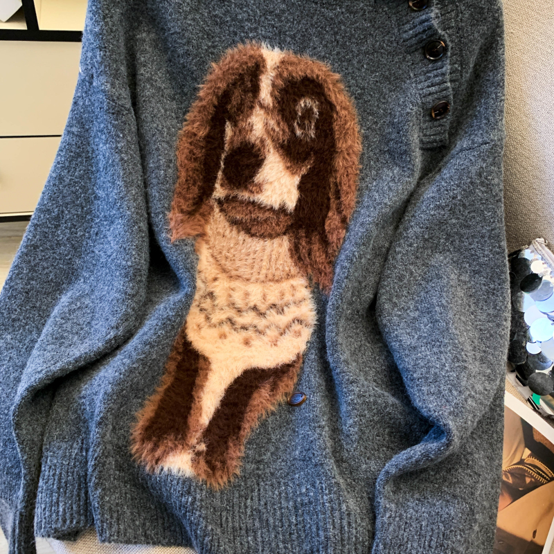 Puppy thick loose tops pullover irregular sweater for women