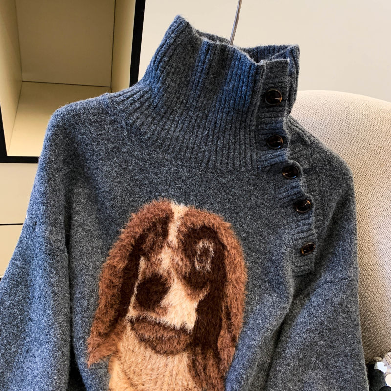 Puppy thick loose tops pullover irregular sweater for women