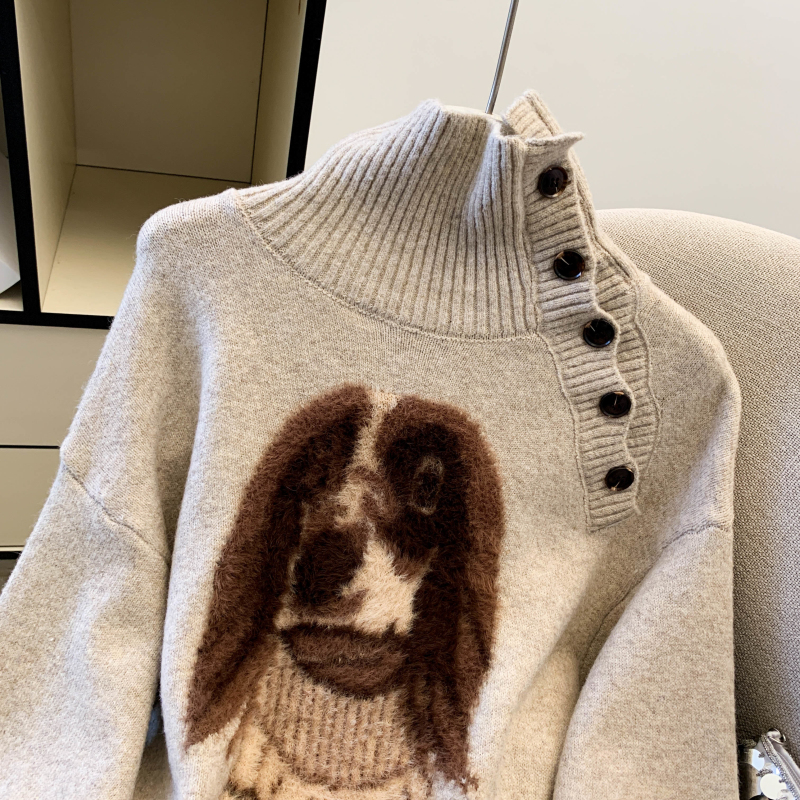 Puppy thick loose tops pullover irregular sweater for women