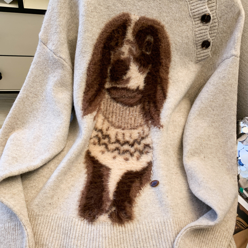 Puppy thick loose tops pullover irregular sweater for women