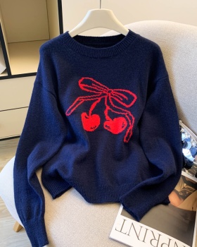 Loose pullover tops cherry round neck sweater for women
