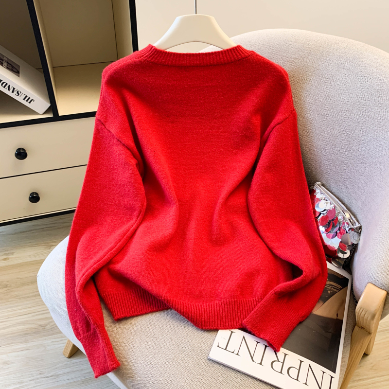 Loose pullover tops cherry round neck sweater for women