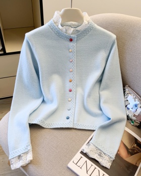 Splice mixed colors cardigan lace spring and autumn coat
