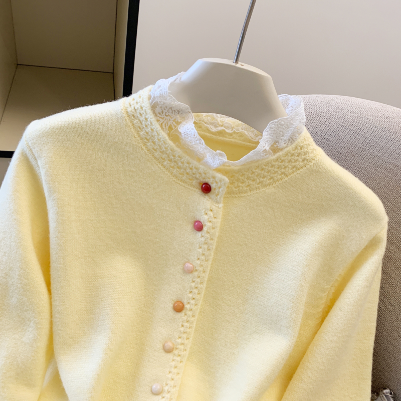 Splice mixed colors cardigan lace spring and autumn coat