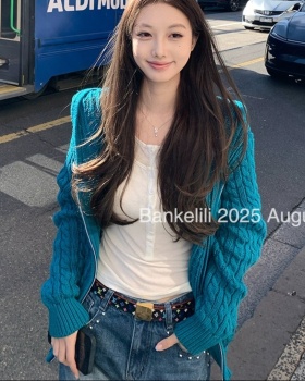 Knitted hooded lazy tops twist autumn coat for women