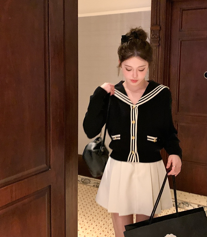 College style spring tops navy collar jacket for women