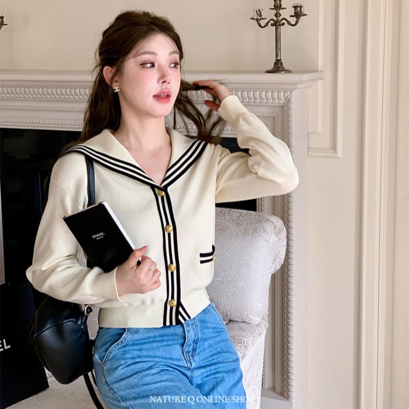 College style spring tops navy collar jacket for women