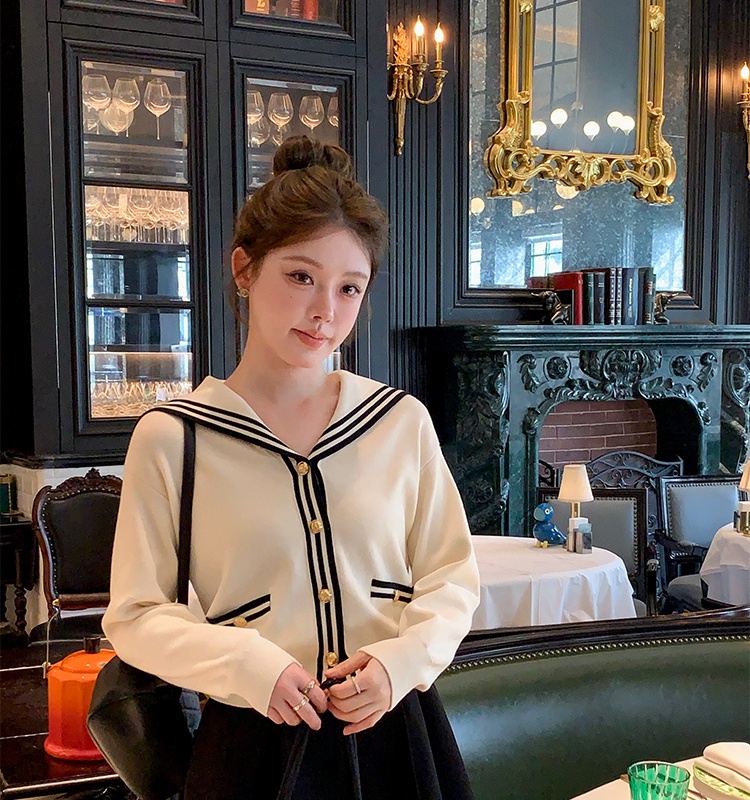 College style spring tops navy collar jacket for women