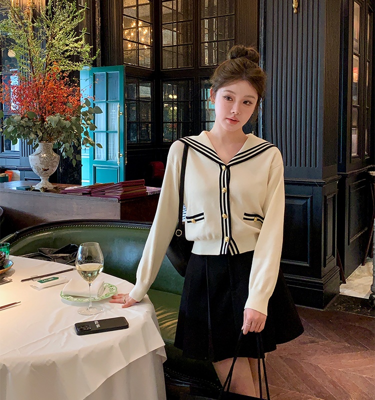 College style spring tops navy collar jacket for women