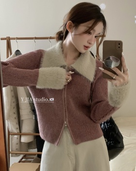 Autumn and winter knitted sweater double zip splice coat