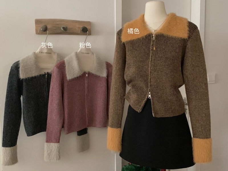 Autumn and winter knitted sweater double zip splice coat