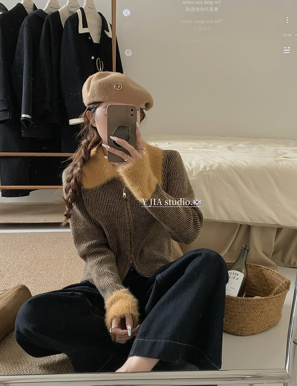 Autumn and winter knitted sweater double zip splice coat