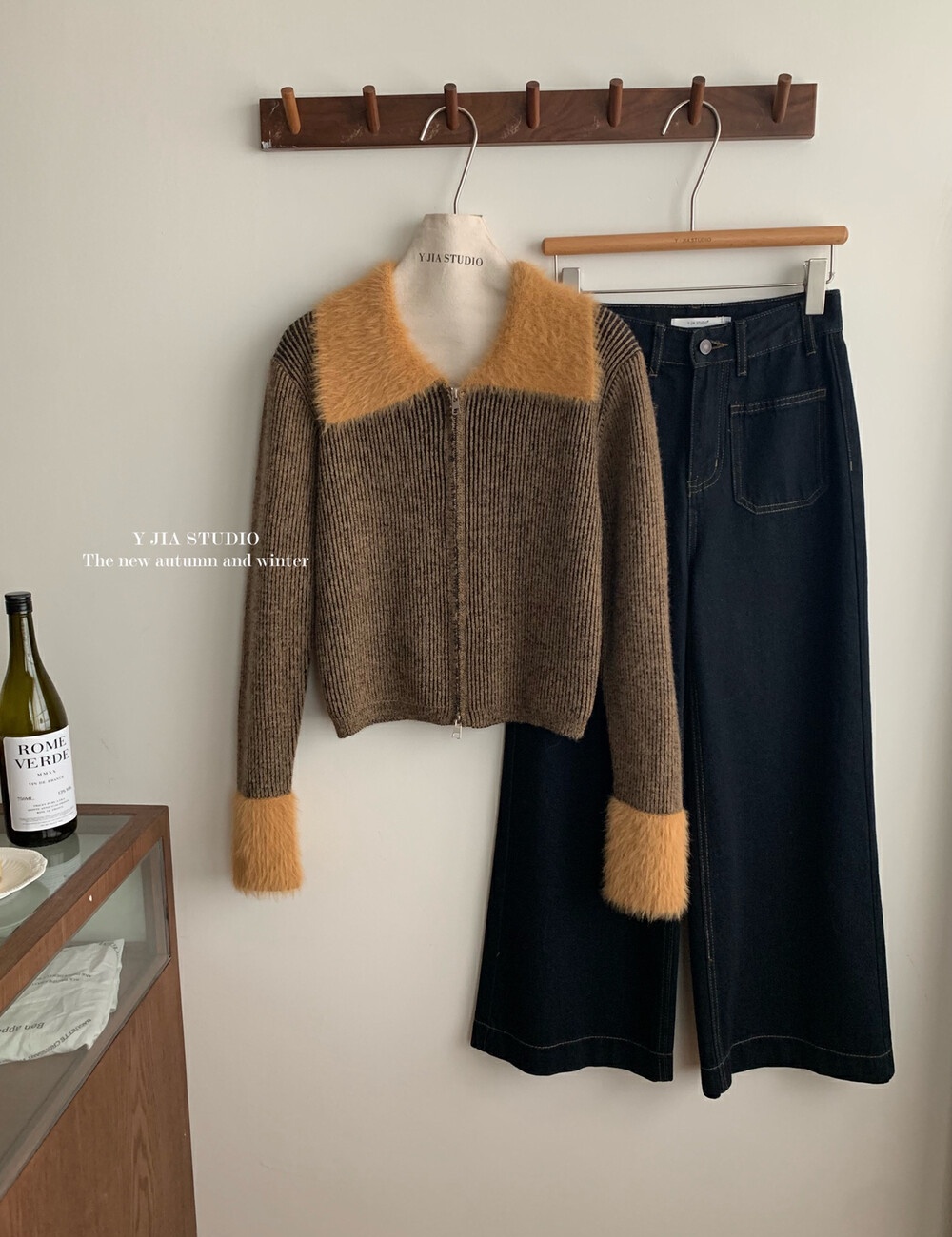 Autumn and winter knitted sweater double zip splice coat