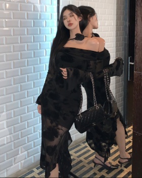 Split dress flat shoulder long dress for women