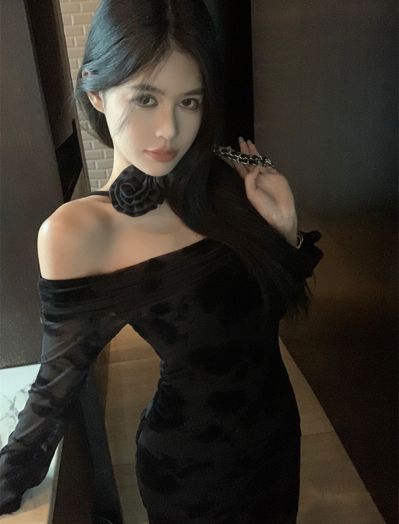 Split dress flat shoulder long dress for women