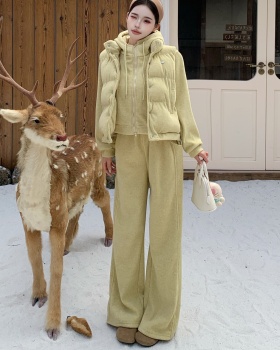 Hooded loose Casual hoodie slim high waist waistcoat 3pcs set